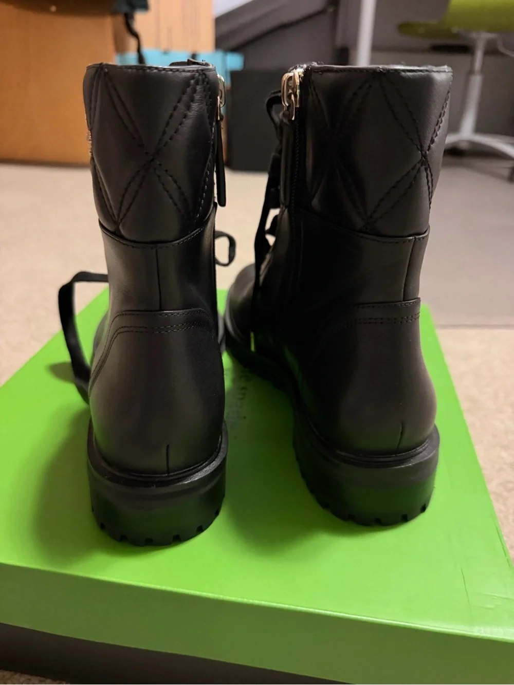 kate spade Black Quilted Lace-Up Ankle Boots